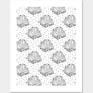 Leaf Doodle Seamless Surface Pattern Design Posters and Art